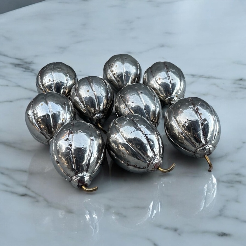 Vintage Postmodern Shiny Silver Metal Organic Sculptural Fruit / Nuts